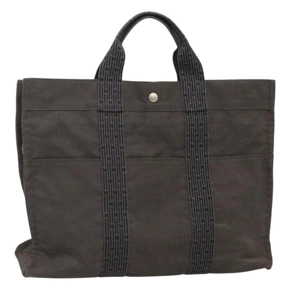 HERMES Her Line MM Tote Bag Canvas Gray Silver Auth bs24472 - Picture 1 of 16
